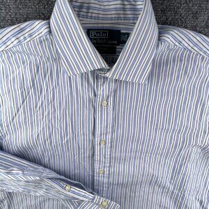 Polo Ralph Lauren Button Up Regent Classic Fit Striped Blue White 16.5 34/35